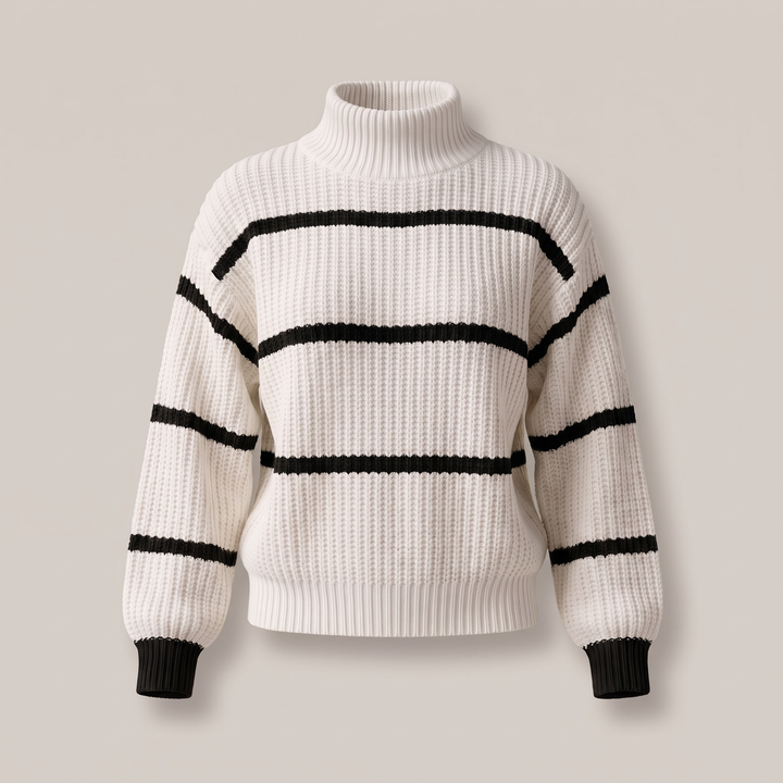 Sweter w paski ze stojącym kołnierzem Serelle