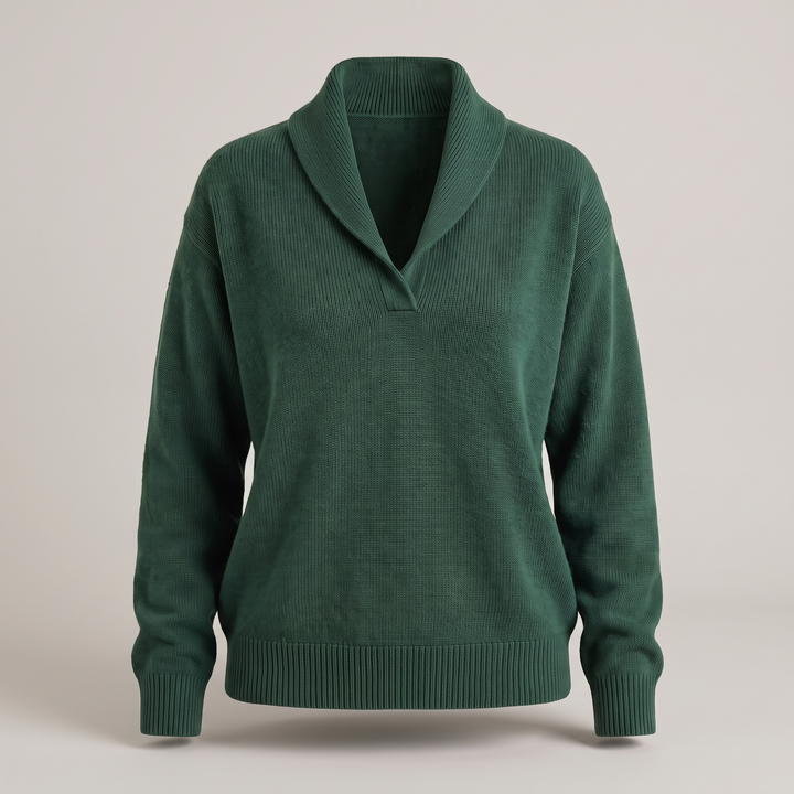 KLASYCZNY DZIANINOWY SWETER Z DEKOLTEM W SEREK