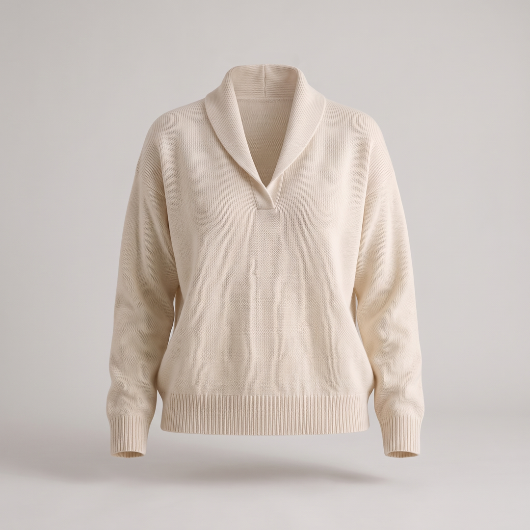 KLASYCZNY DZIANINOWY SWETER Z DEKOLTEM W SEREK