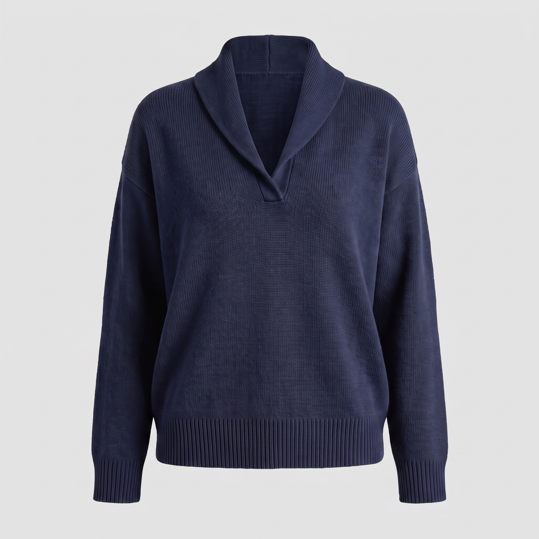 KLASYCZNY DZIANINOWY SWETER Z DEKOLTEM W SEREK