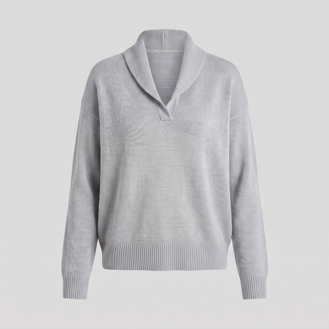 KLASYCZNY DZIANINOWY SWETER Z DEKOLTEM W SEREK