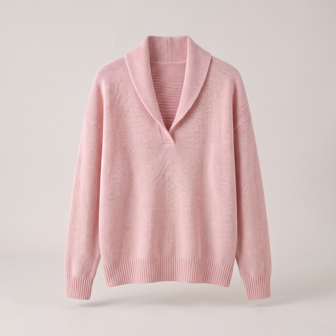 KLASYCZNY DZIANINOWY SWETER Z DEKOLTEM W SEREK
