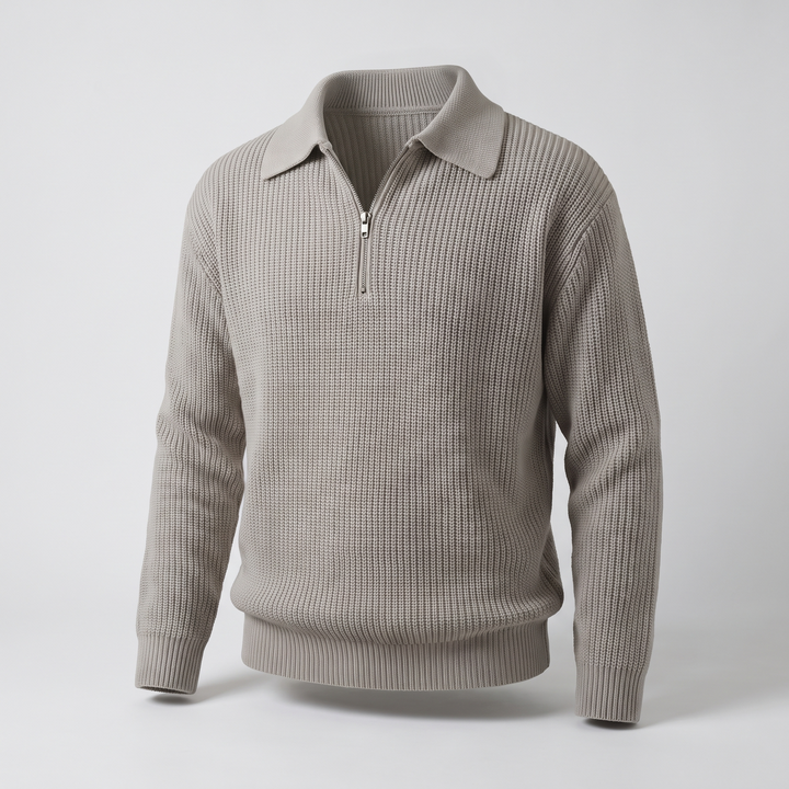 KLASYCZNY TEKSTUROWANY SWETER Z ZAMKIEM