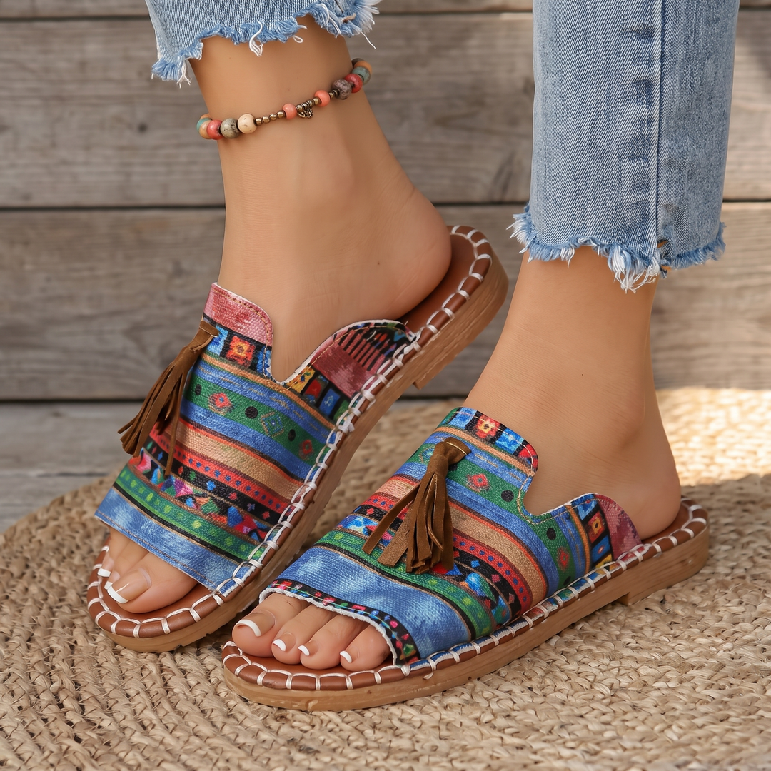Klapki TAMARLEY BOHO z frędzlami