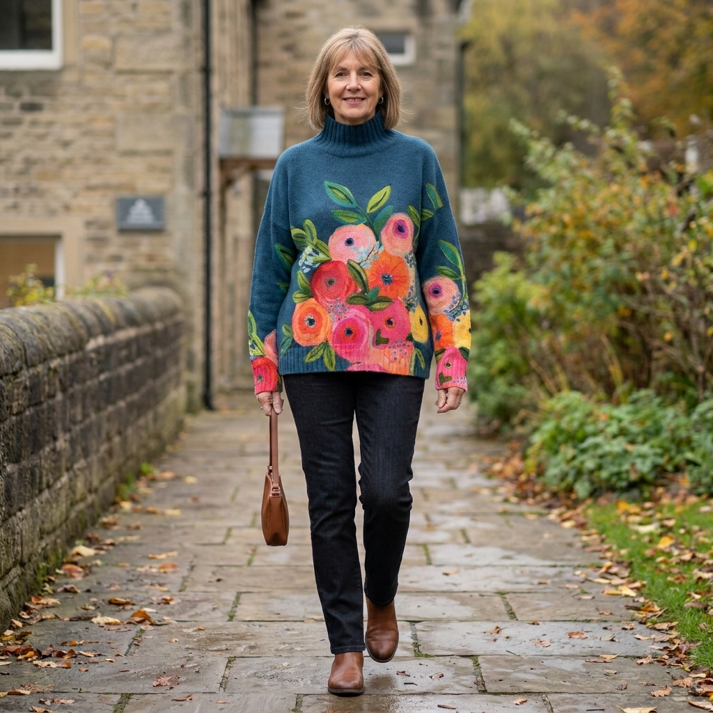 Sweter z golfem w kwiaty Daphne