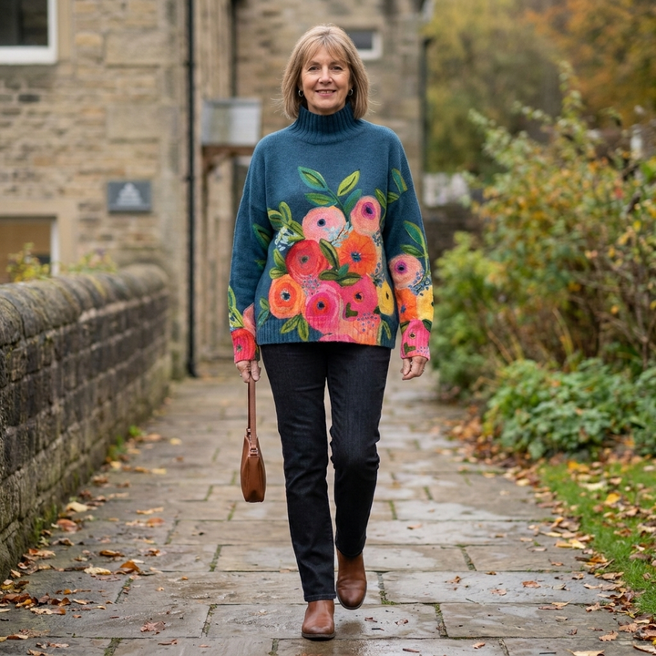 Sweter z golfem w kwiaty Daphne