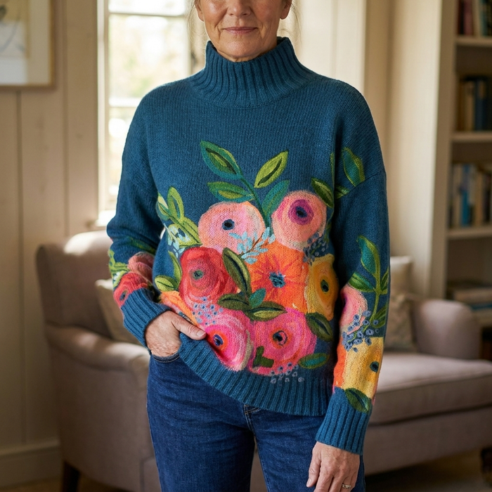 Sweter z golfem w kwiaty Daphne