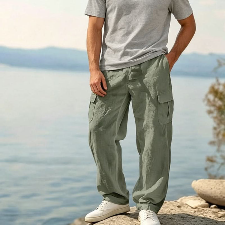 Spodnie bawełniane i lniane BROMLEY